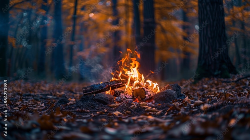 wood bonfire in a forest in autumn on a sunset wood bonfire in a forest in autumn on a sunset