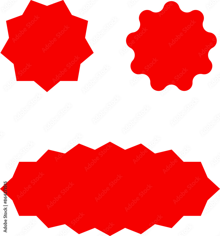 Starburst red sticker set - collection of special offer sale oval and round shaped sunburst labels and badges. Promo stickers with star edges. Vector. Starburst red sticker set - collection of special offer sale oval and round shaped sunburst labels and badges. Promo stickers with star edges. Vector.
