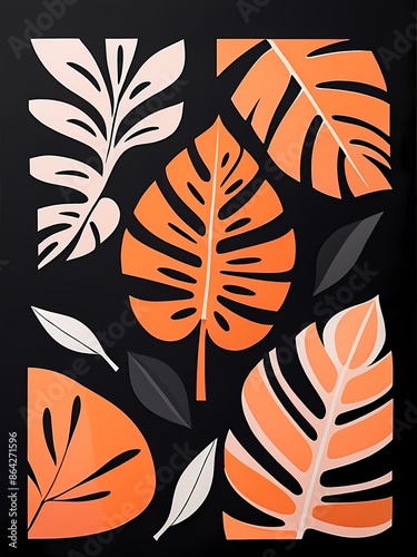 Abstract Geometric Monstera Leaves generative AI illustration	