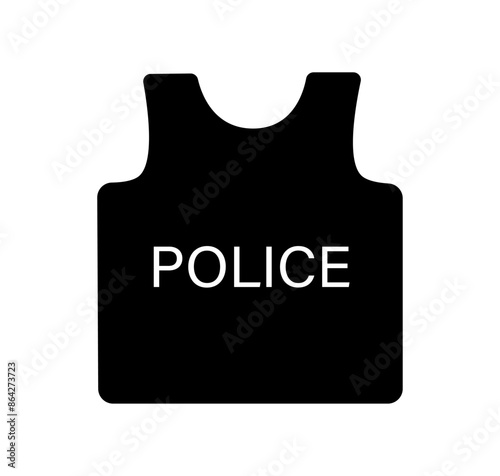 Black Police Bulletproof Vest with White Text Police Isolated Simple Flat Vector Illustration