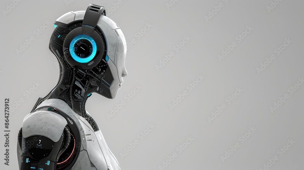 Cybernetic DJ: Futuristic Robot with Headphones Cybernetic DJ: Futuristic Robot with Headphones