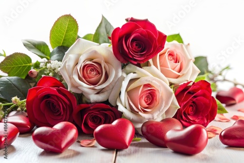 Rose Flowers Heart Over White. Valentine