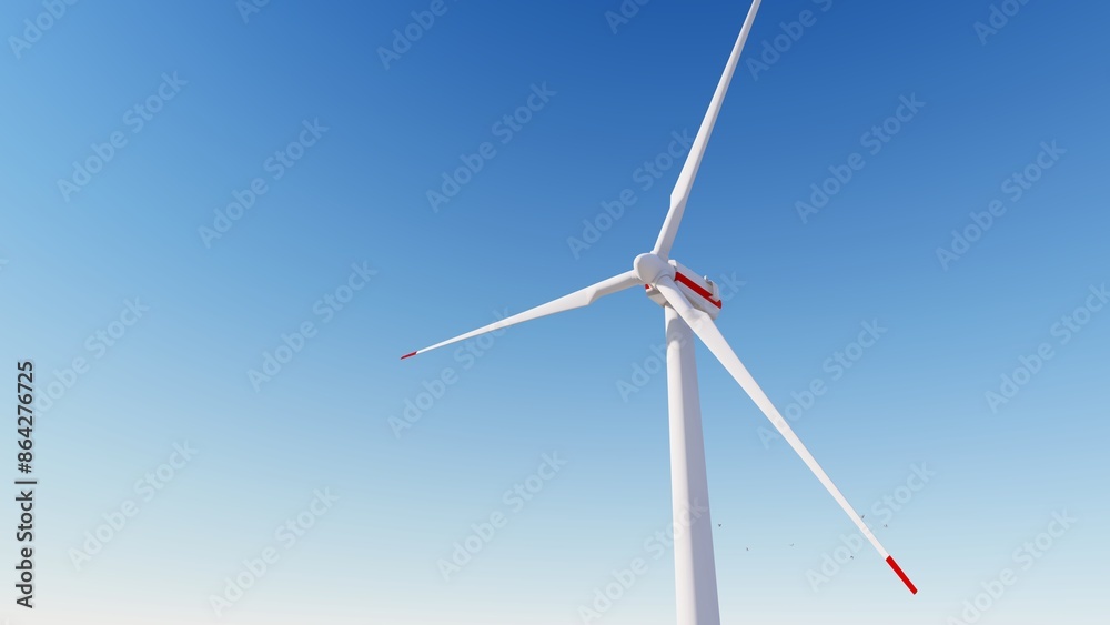 Offshore wind turbines farm on the ocean. Sustainable energy production, clean power. Close-up. Offshore wind turbines farm on the ocean. Sustainable energy production, clean power. Close-up.