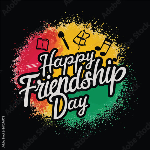 typography black t shirt design that says happy friendship day