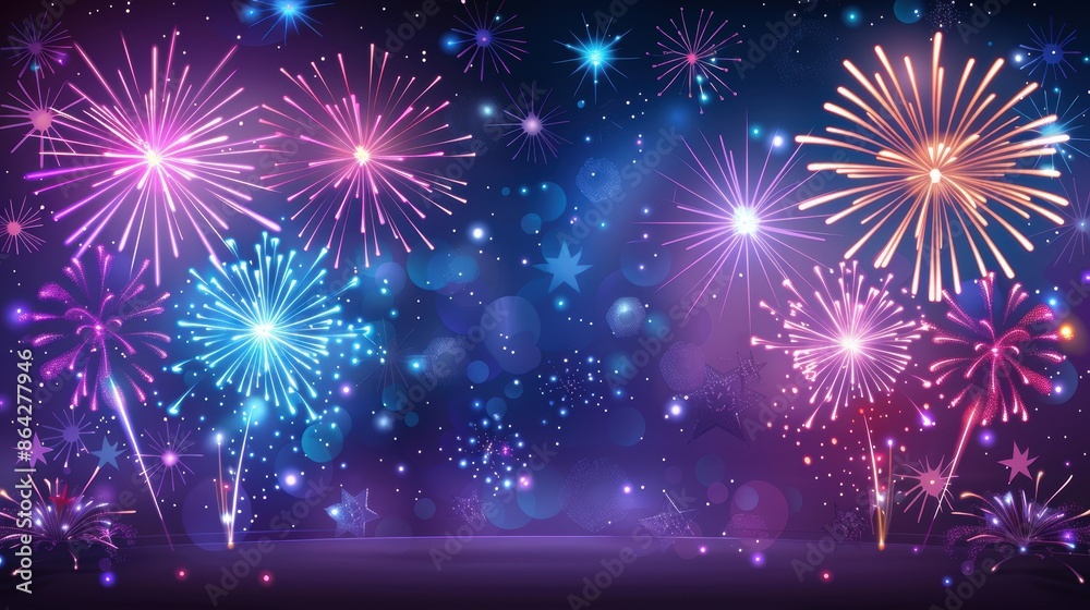 Fototapeta premium fireworks display lighting up the night sky, showcasing colorful explosions and sparkles for celebrations and festive events. Independence Day, July 4. Traditional American Memorial Day.