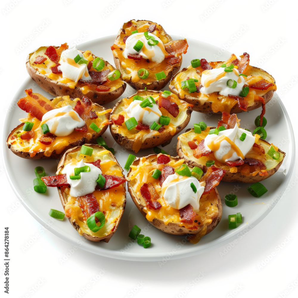custom made wallpaper toronto digitalA plate of loaded potato skins with bacon, cheese, and sour cream, isolated on white background
