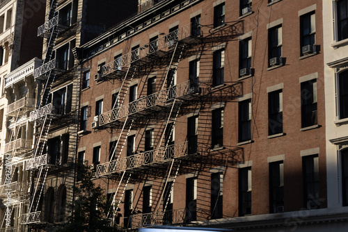 New York City buildings and sunset sky 