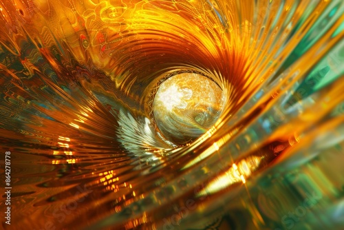 Close-up of vibrant glass art with swirling colors