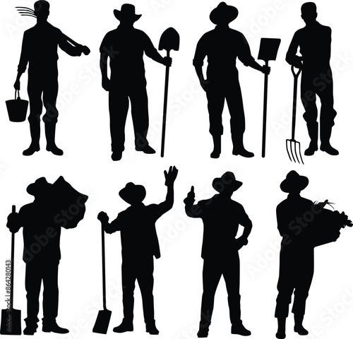 Set of farmer standing full body silhouette illustration