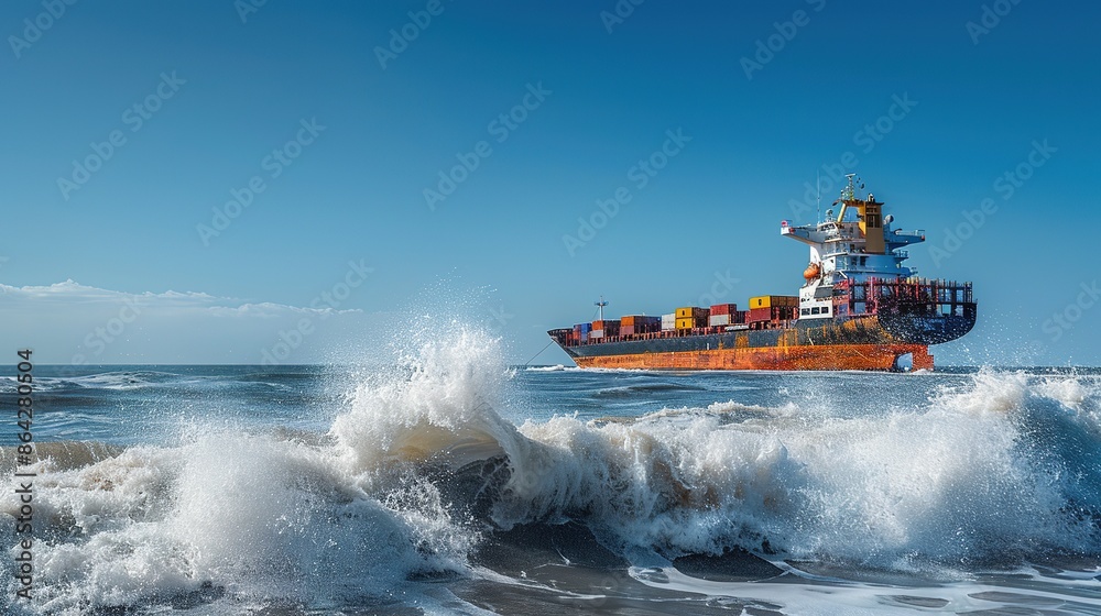 a large cargo ship navigating through rough seas a large cargo ship navigating through rough seas