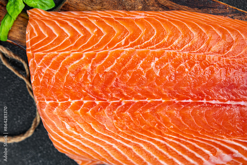 raw salmon fillet red fish seafood meal on the table copy space food background top view raw salmon fillet red fish seafood meal on the table copy space food background top view