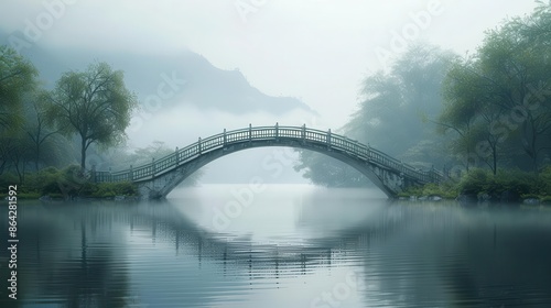 bridge over a body of water with trees in the background © LUPACO IMAGES