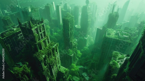 Abandoned Cityscape in Green