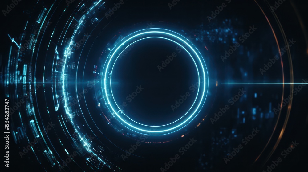 Circular interface, futuristic technology background.