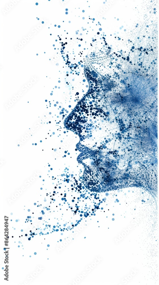Obraz premium An image of a face made of blue dots, an asactic image of a face.