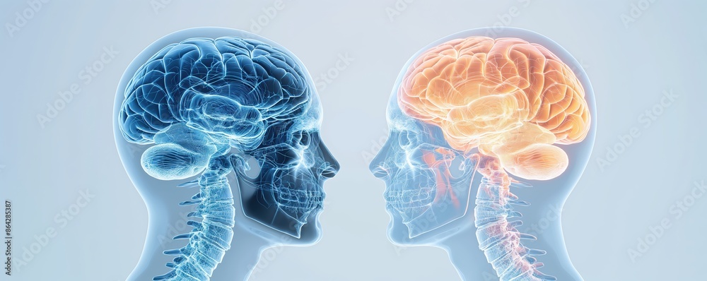 Comparison of a healthy brain and one with Parkinsons disease Stock ...