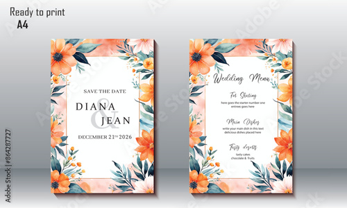 Floral engagement invitation template