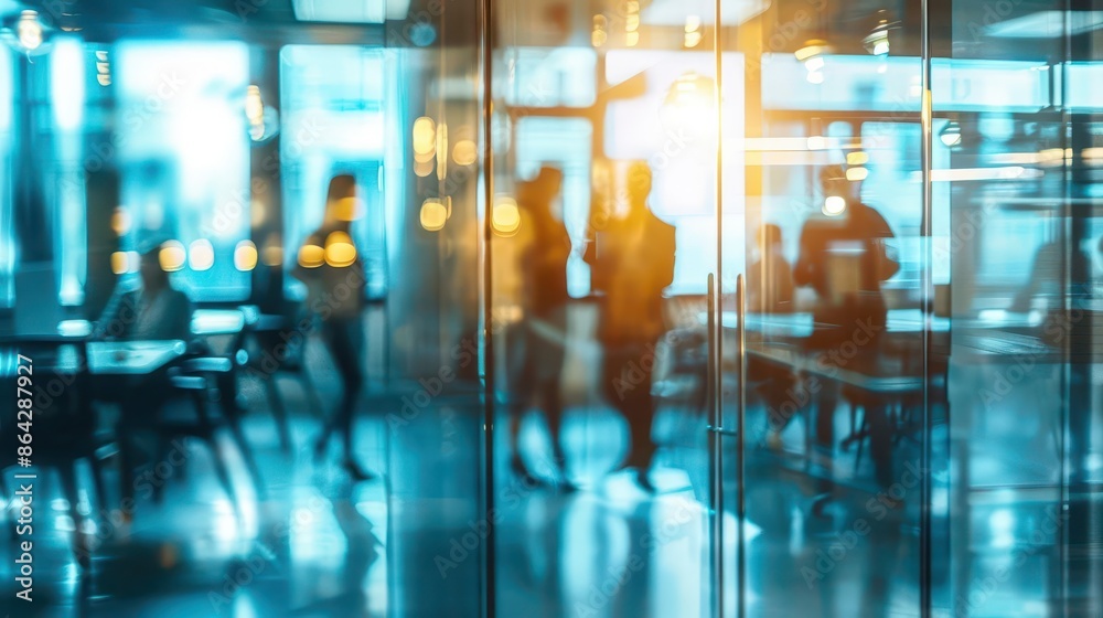 blurred business people collaborating in modern glass office corporate teamwork blurred business people collaborating in modern glass office corporate teamwork