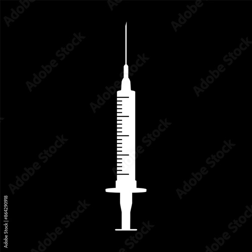 Injection syringe black and white flat vector icon design
