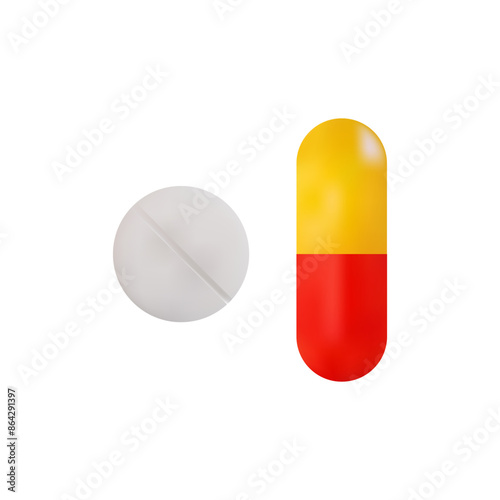 Realistic pill and capsule vector illustration isolated on white background