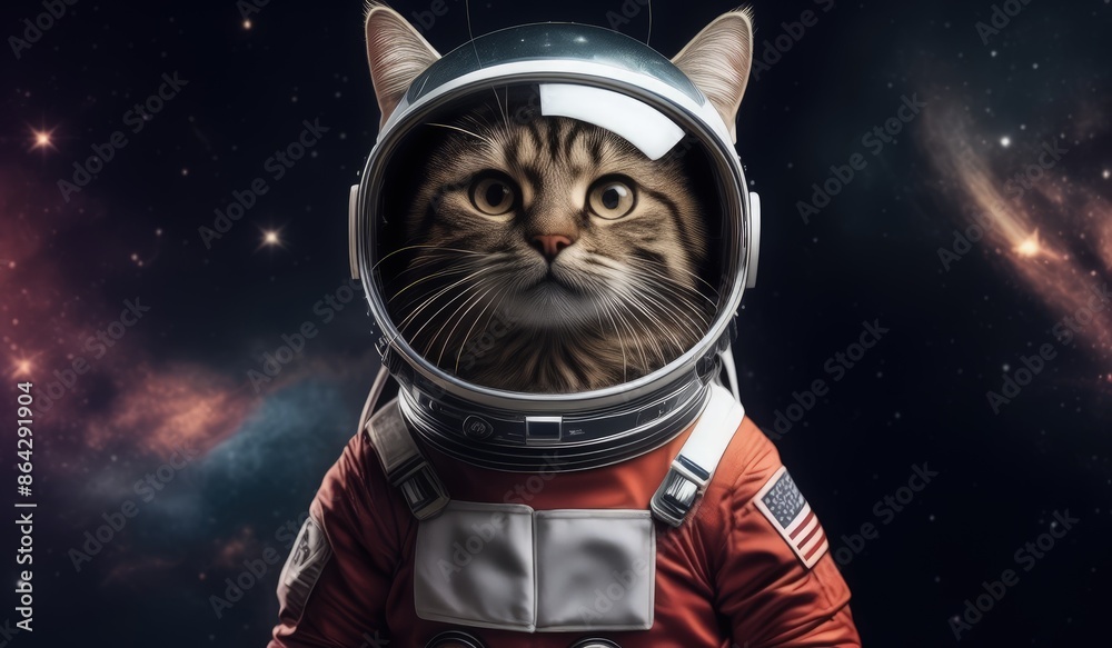 An astronaut cat in a white suit on a rocky planet with a starry sky and a nebula in the background. An astronaut cat in a white suit on a rocky planet with a starry sky and a nebula in the background.