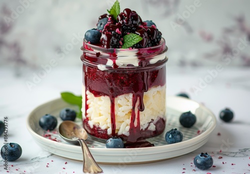 Creamy Rice Pudding With Blackberry Sauce and Fresh Berries