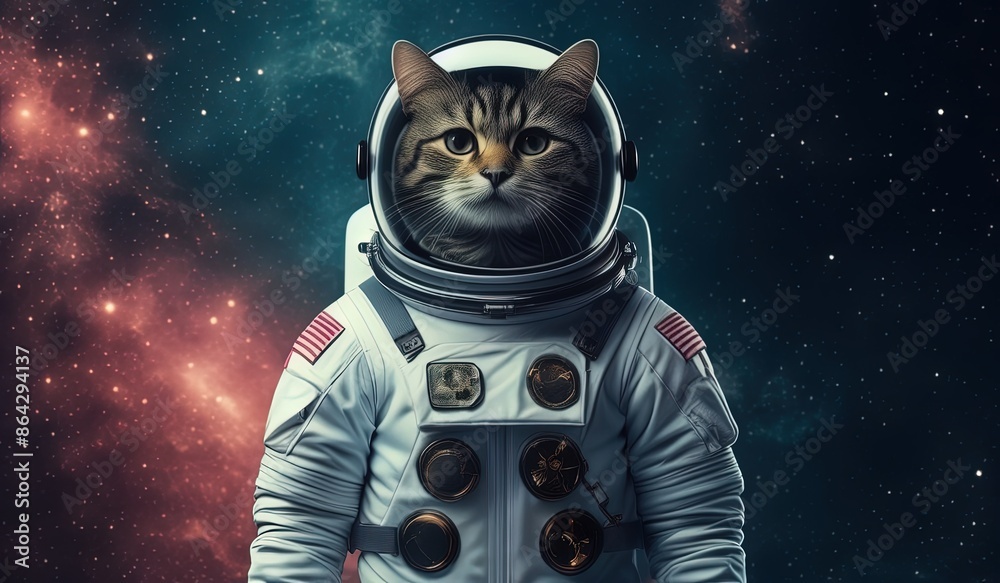 An astronaut cat in a white suit on a rocky planet with a starry sky and a nebula in the background. An astronaut cat in a white suit on a rocky planet with a starry sky and a nebula in the background.