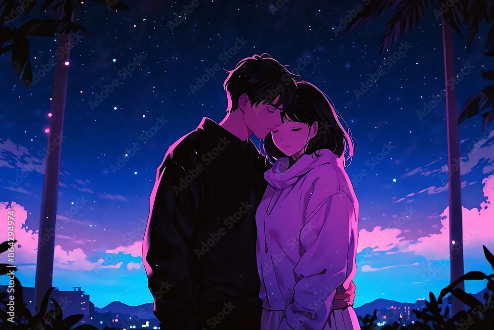 Obraz premium anime young loving couple 