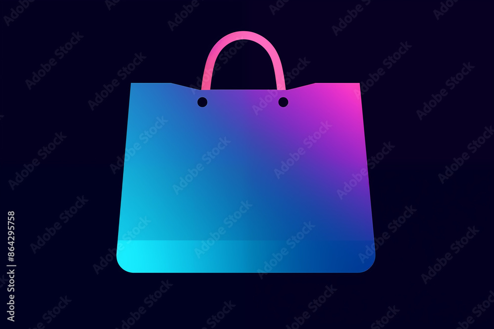 Shopping bag icon. Vector illustration. Blue and pink colors.