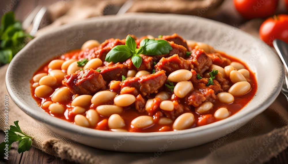 Steamed white beans with meat in tomato sauce
Steamed white beans with meat in tomato sauce