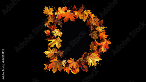 Autumn leaves forming the letter D