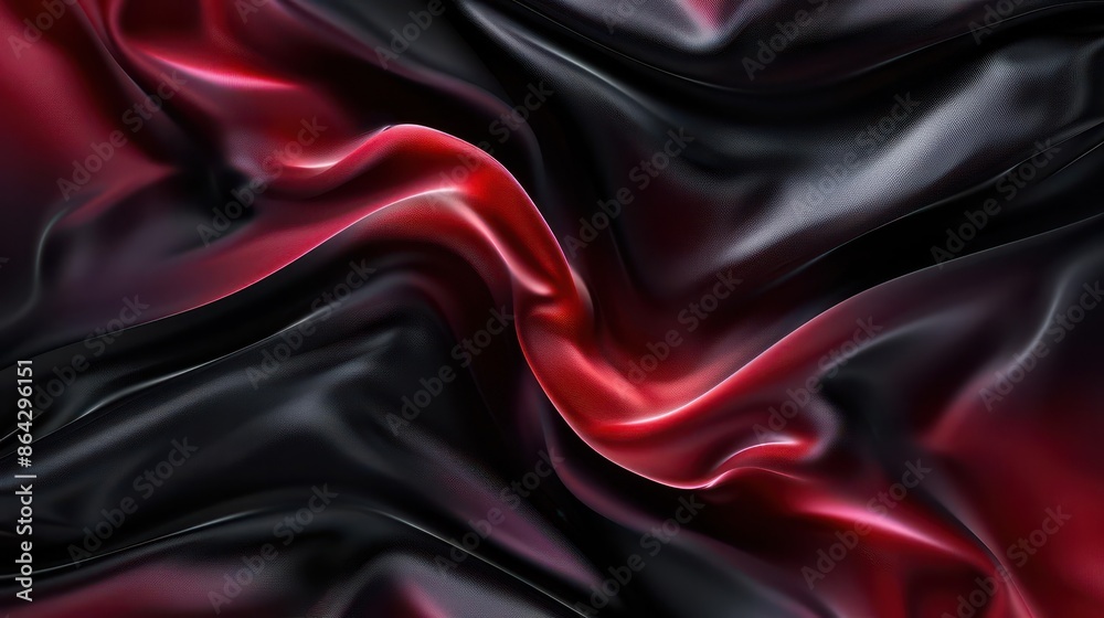Obraz premium dynamic waves 3d abstract background with black and red gradient silk texture digital art