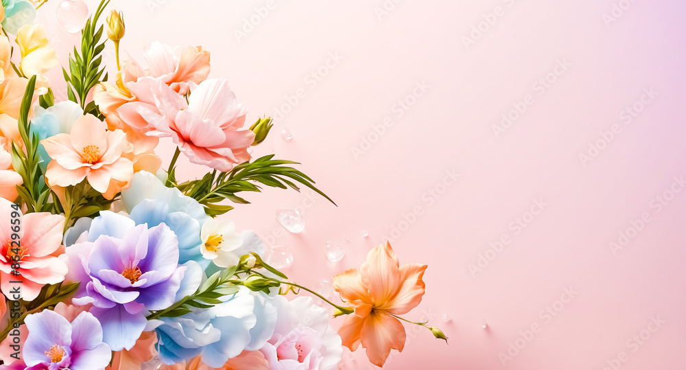 Pastel Floral Arrangement on Pink Background Pastel Floral Arrangement on Pink Background