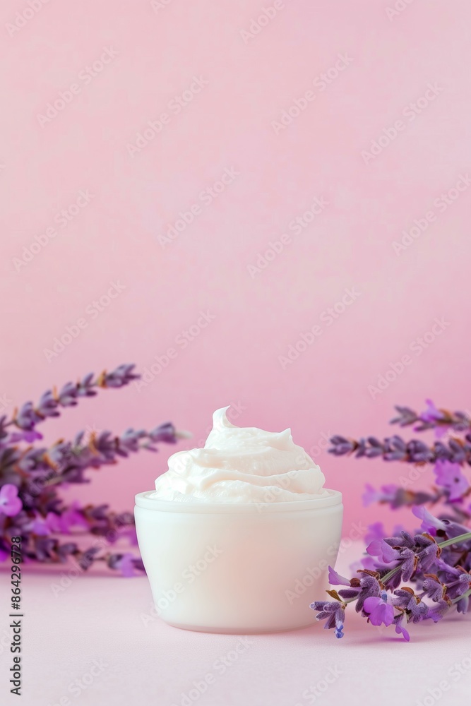 open jar of whipped body butter with a smooth texture, placed against a light lavender background open jar of whipped body butter with a smooth texture, placed against a light lavender background
