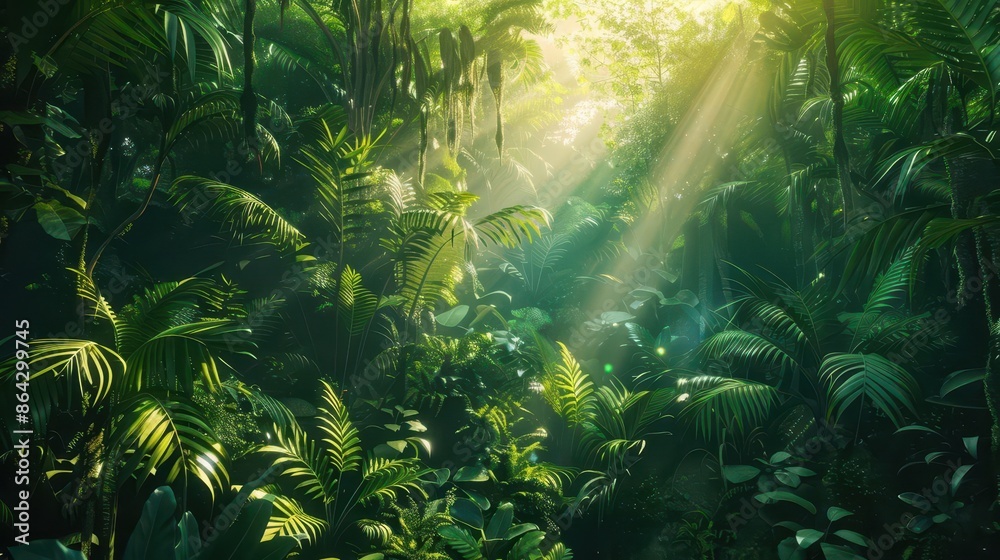 enchanted rainforest with sun rays rich jungle greenery atmospheric fantasy forest detailed 3d illustration lush vegetation and magical lighting digital nature artwork enchanted rainforest with sun rays rich jungle greenery atmospheric fantasy forest detailed 3d illustration lush vegetation and magical lighting digital nature artwork