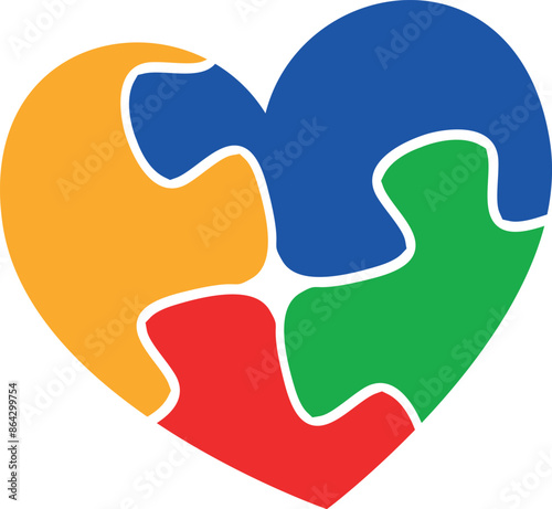 Autism heart isolated on white background. Puzzle heart vector illustration.