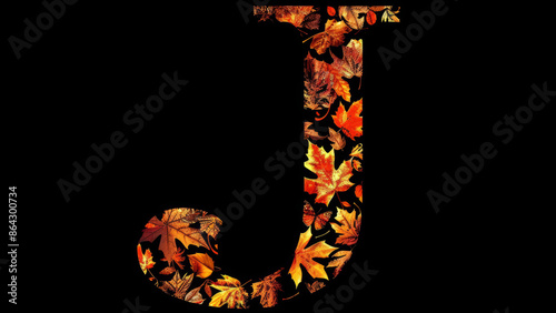 Autumn leaves forming the letter J