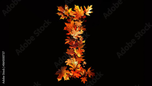 Autumn leaves forming the letter I