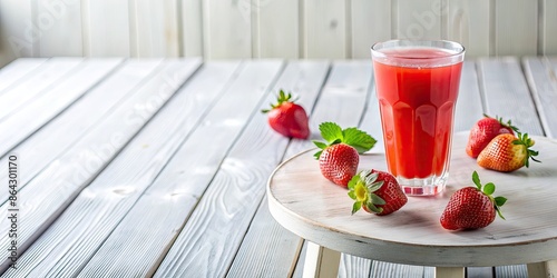 Fresh strawberry juice in a glass.