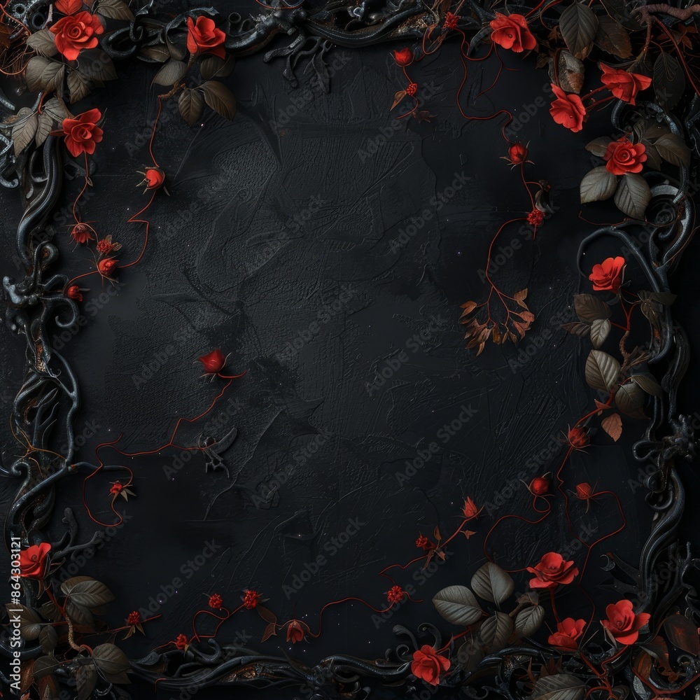 A black background with red flowers in the foreground A black background with red flowers in the foreground