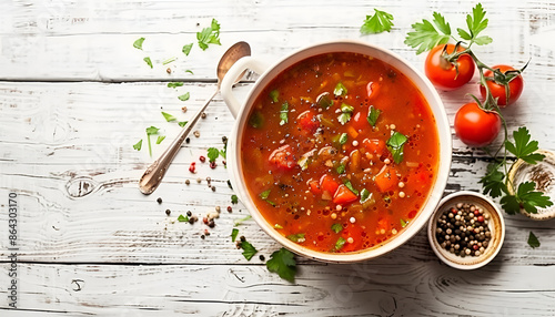 Traditional Hungarian tomato soup goulash (bograch) photo