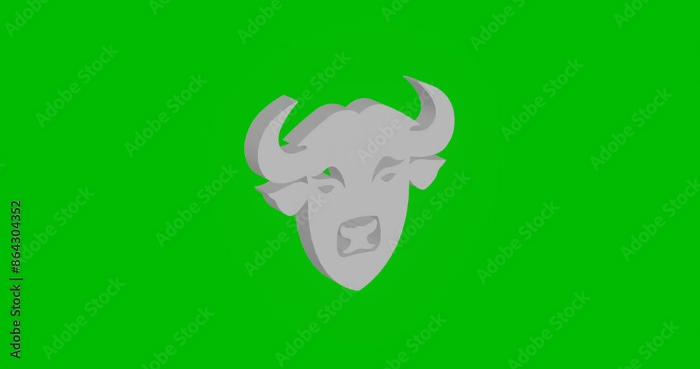 Animation of rotation of a white buffalo head symbol with shadow. Simple and complex rotation. Seamless looped 4k animation on green chroma key background Animation of rotation of a white buffalo head symbol with shadow. Simple and complex rotation. Seamless looped 4k animation on green chroma key background