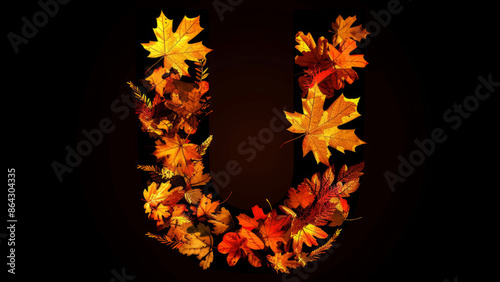 Autumn leaves forming the letter U