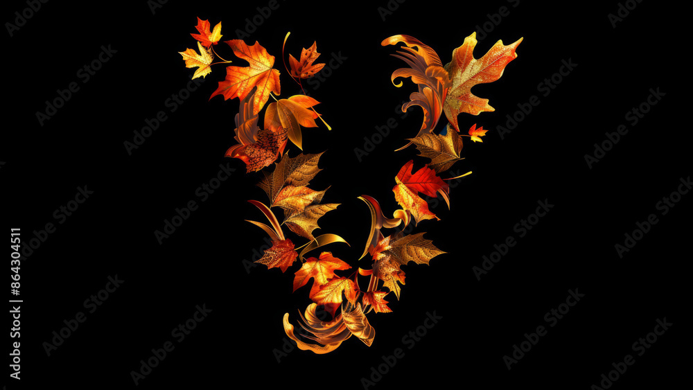 Autumn leaves forming the letter Y