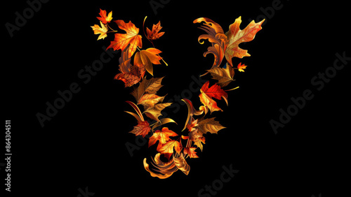 Autumn leaves forming the letter Y