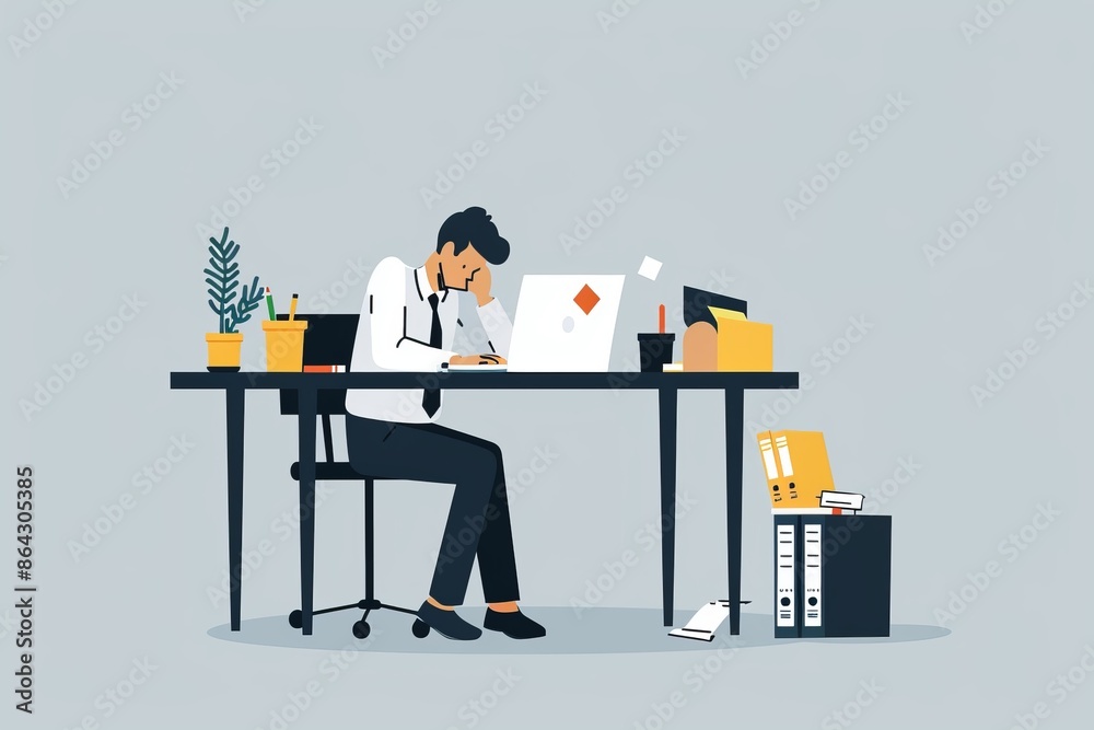 Sad office worker drawing, tired manager, sad person, having bad day, overworked burnout Sad office worker drawing, tired manager, sad person, having bad day, overworked burnout