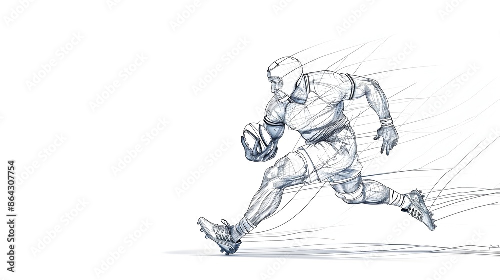 Fototapeta premium Continuous Line Drawing of Rugby Player in Action