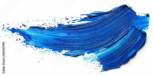 blue oil paint brush stroke on white isolated background, grunge texture, for design work