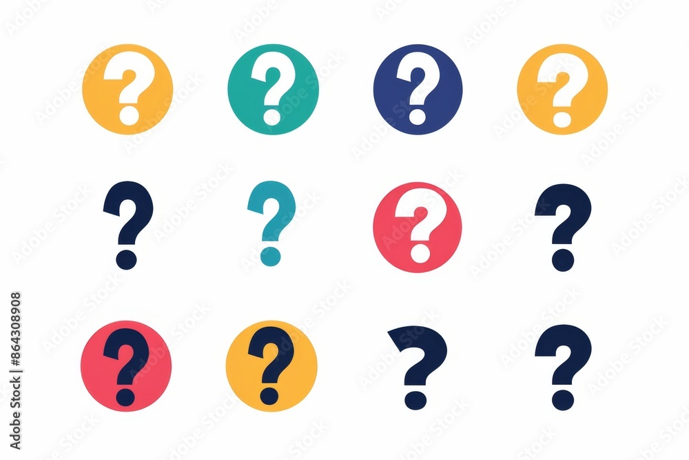 Question mark icon, quiz symbol, interrogation sign, simple rebus silhouette, questions emblem, faq set