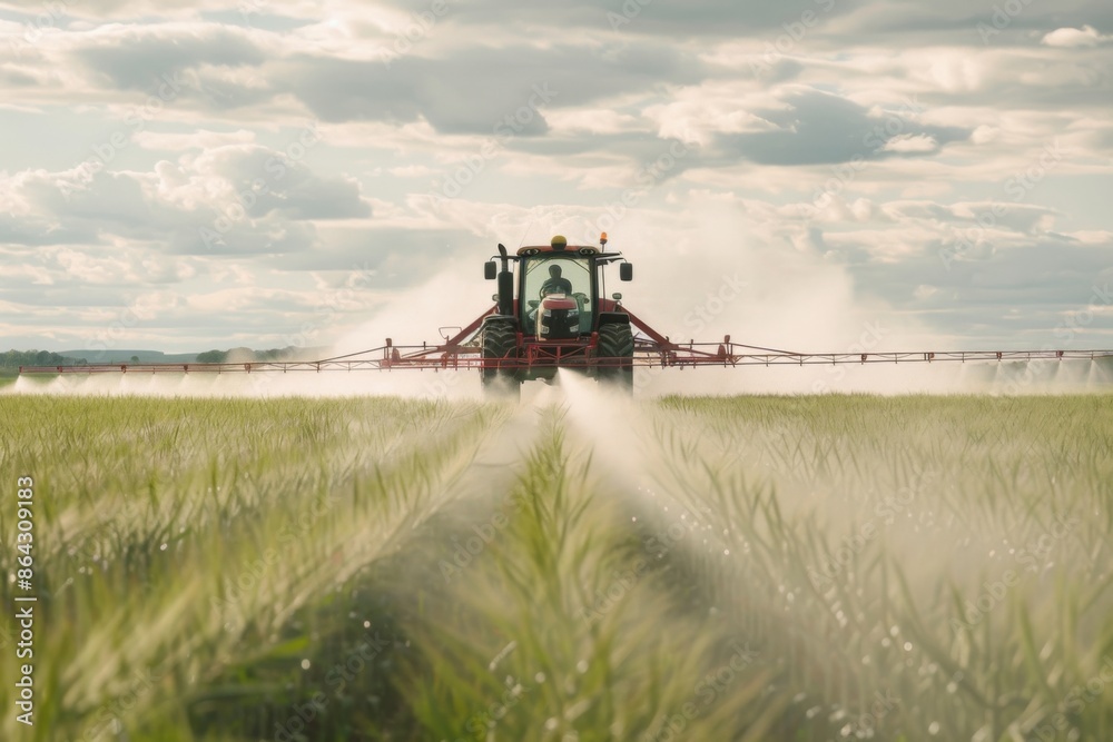 Tractor spraying pesticides and fertilizers on field Tractor spraying pesticides and fertilizers on field